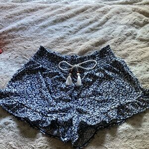 No Boundaries High Waist Blue and White Floral Shorts with Ruffles